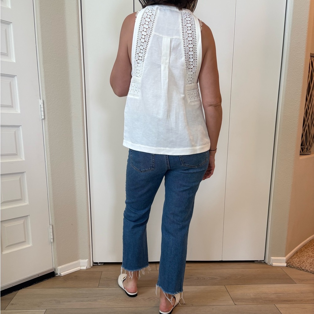 Reiss Linen Top With Lace Detail View 2